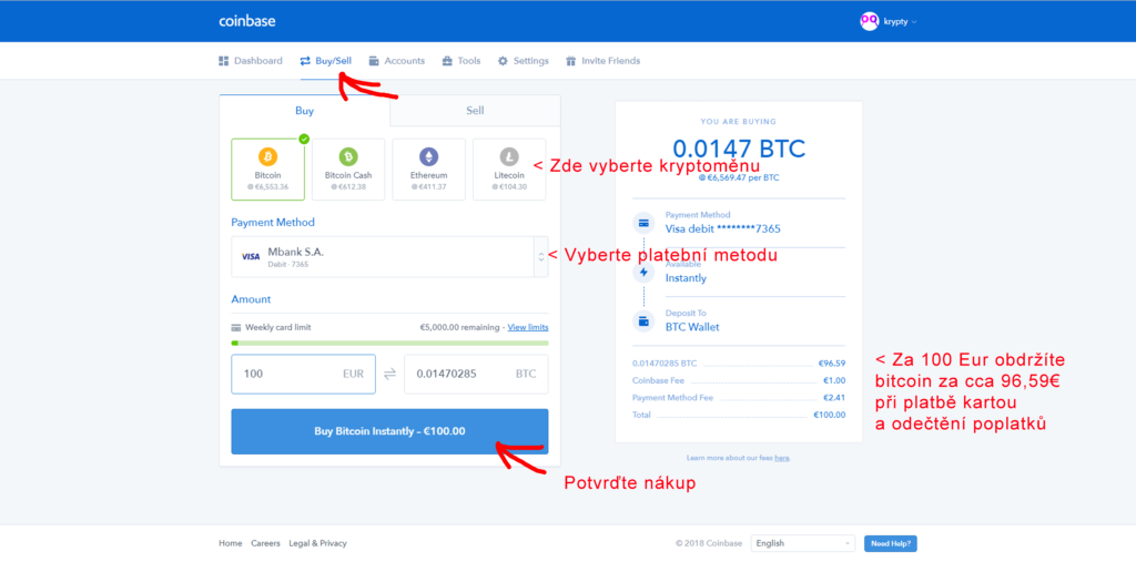 Nákup Bitcoinu na Coinbase