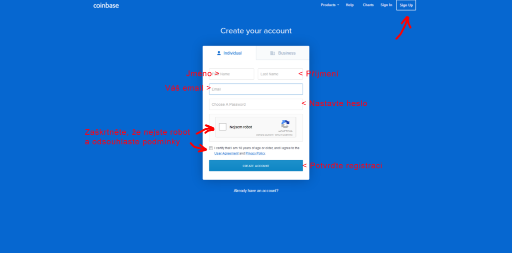 Registrace na Coinbase - návod