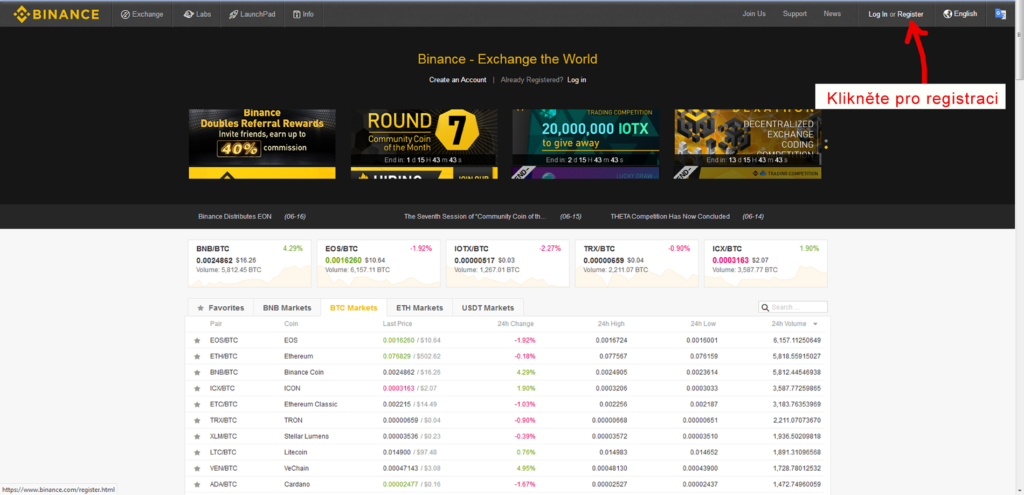 binance zahájení registrace