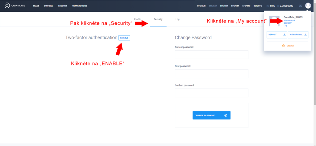 coinmate zapnutí 2fa (2 faktorové autentifikace)