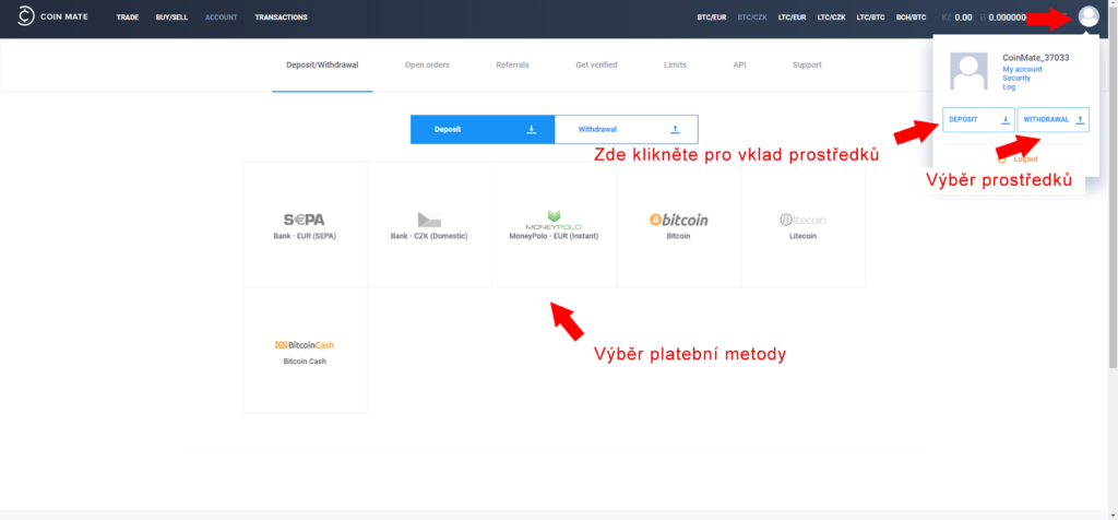 coinmate vklad