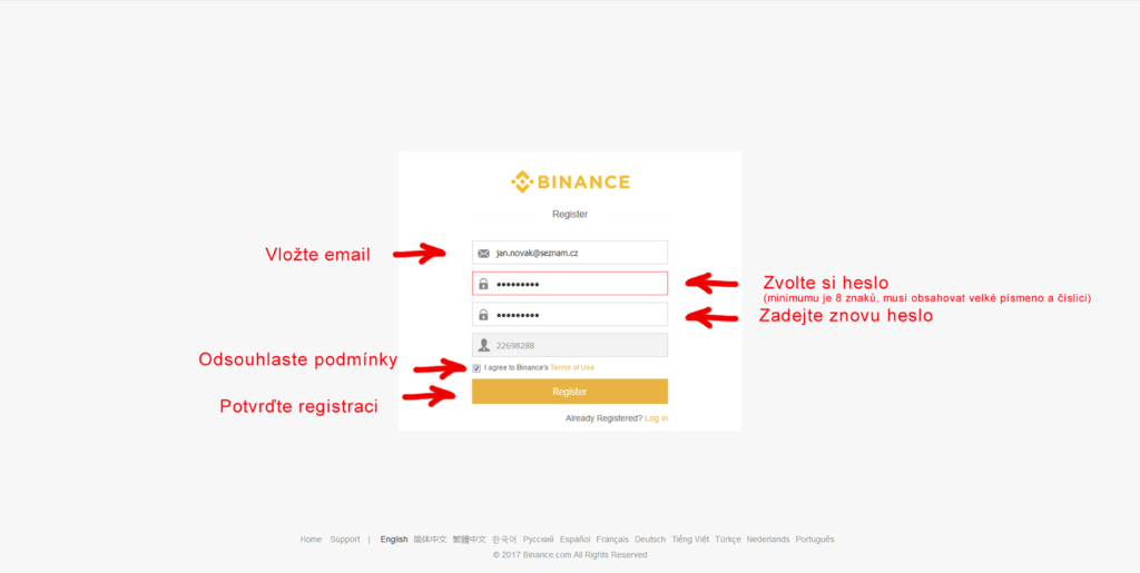 Registrace Binance