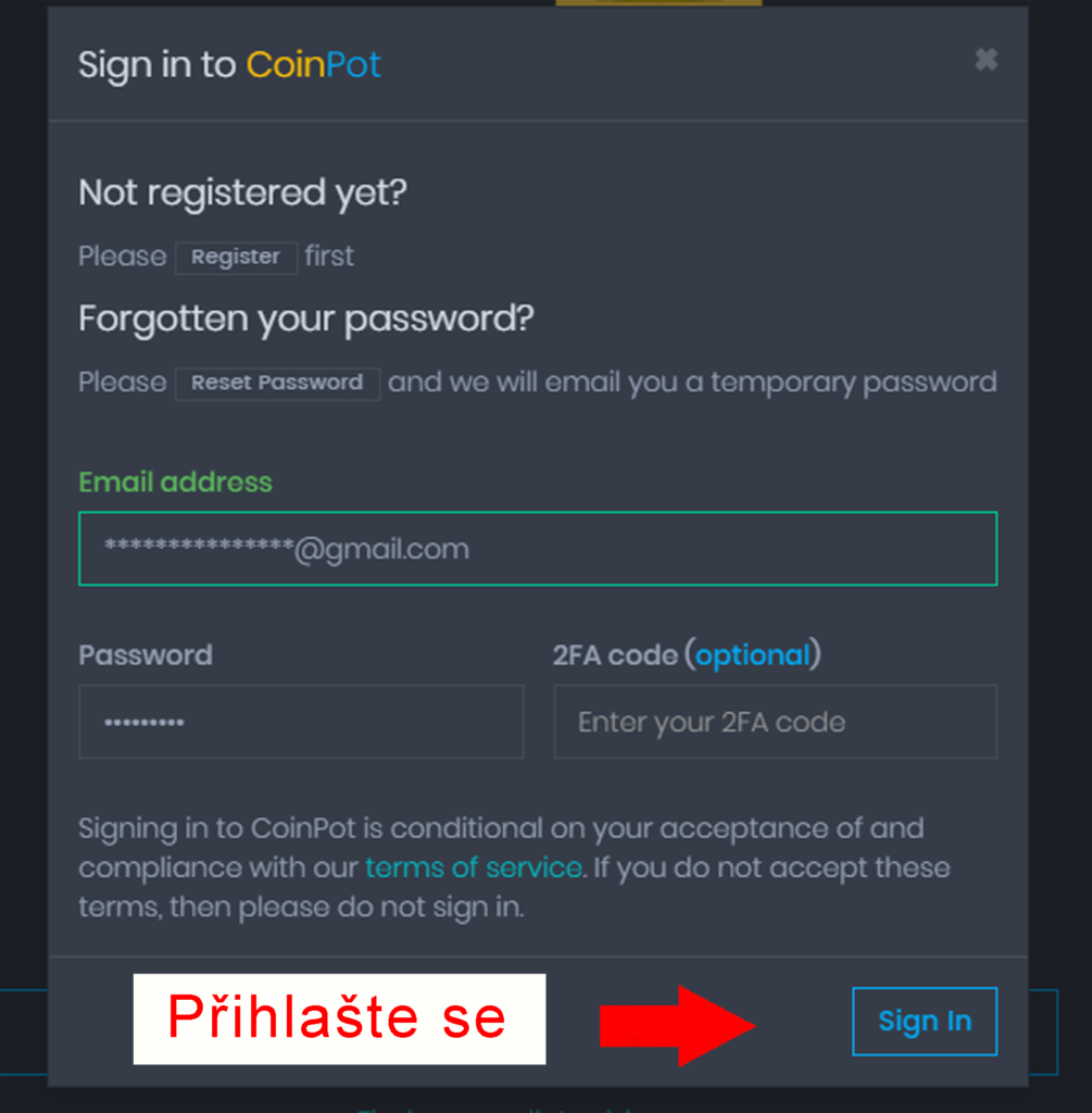 coinpot přihlášení