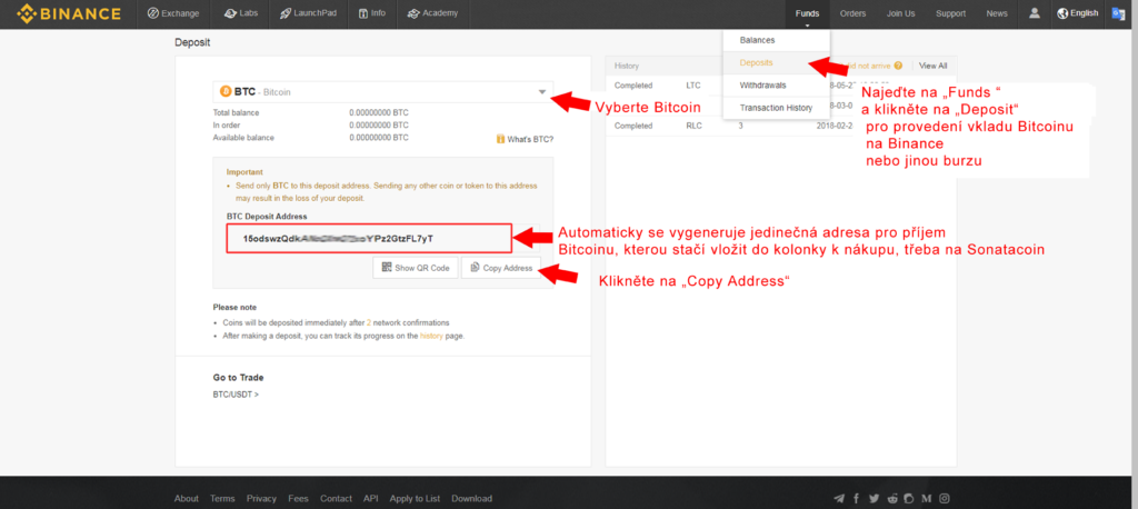 Binance adresa pro vklad