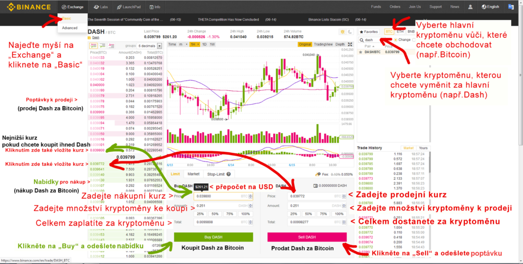 binance - jak koupit nebo prodat kryptoměnu